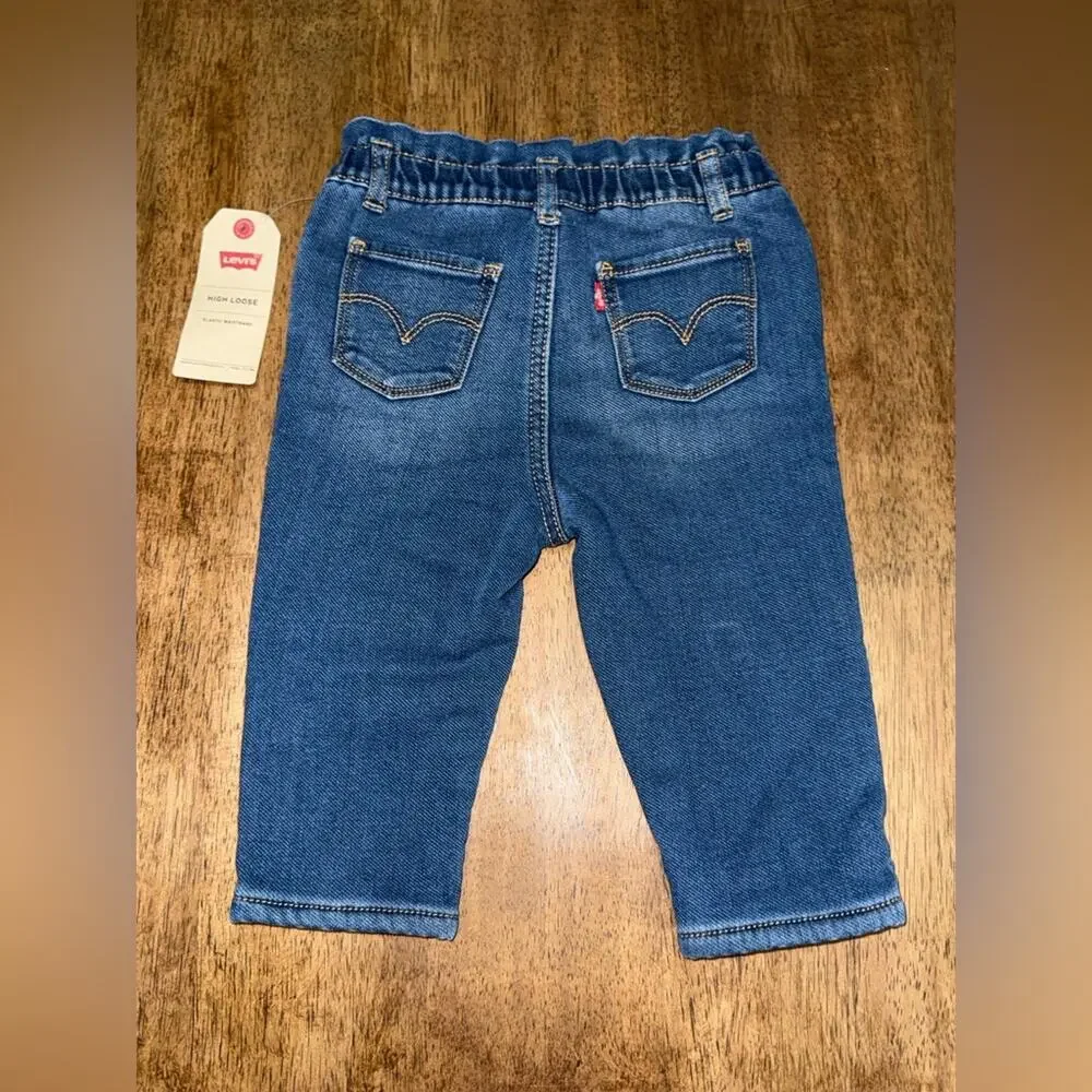 NEW LEVI’S SHERPA FLEECE LINED PULL UP ELASTIC WAISTBAND DENIM JEANS SZ 12m